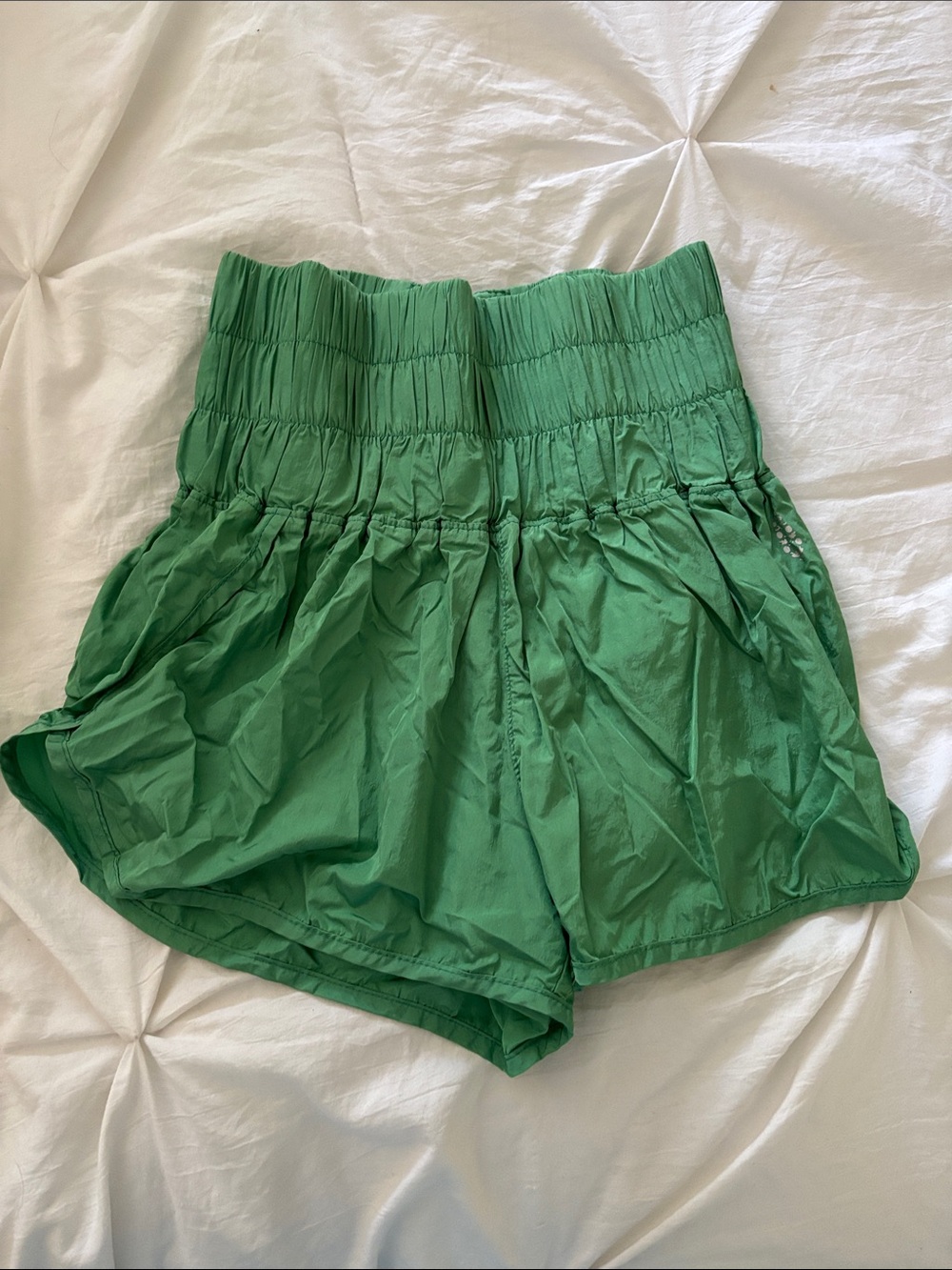 FP Movement by Free People Smocked High-Waist Athletic Shorts in Green
